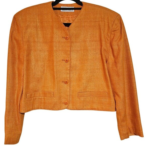 Linda Allard For Ellen Tracy Womens Orange Silk Button-Front Blazer Jacket Size - Picture 1 of 13